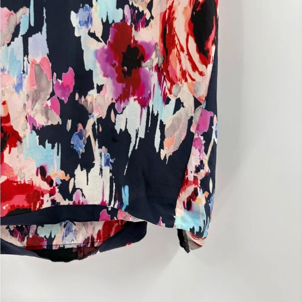 Kate Spade Blue Red Watercolor Floral Silk Sleeveless V-neck Relaxed Fit Top 4